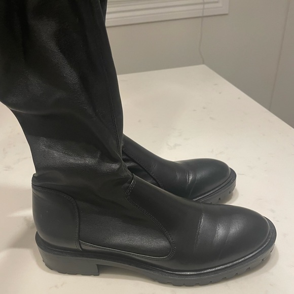 Zara over the knee black leather flat boots - Picture 3 of 6
